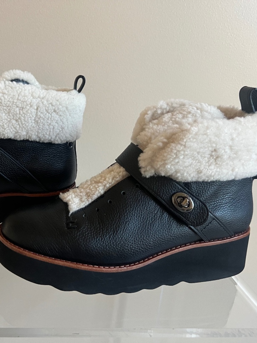 Coach Shearling Boots Urban Hiker Black/White Women's Size 9